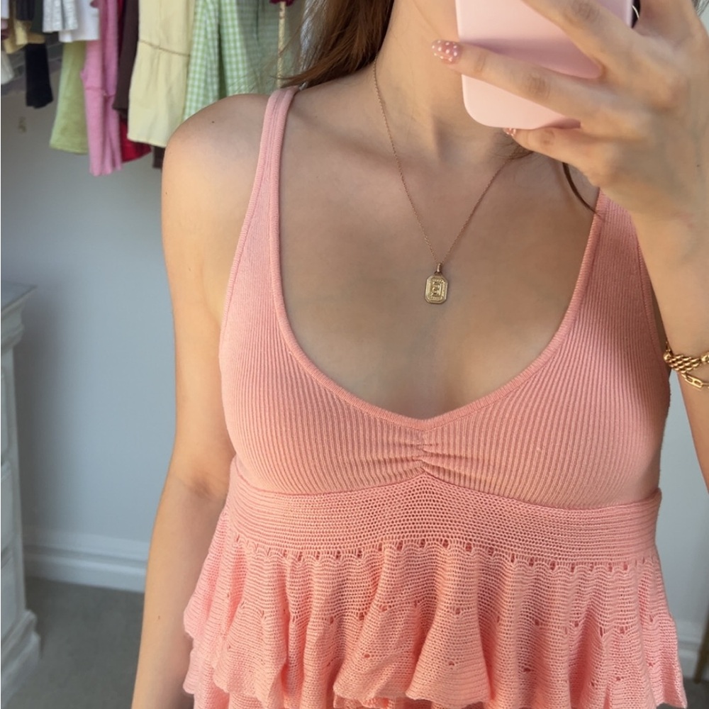 Urban Outfitters Kimchi Blue Pink Ribbed Ruched Camisole